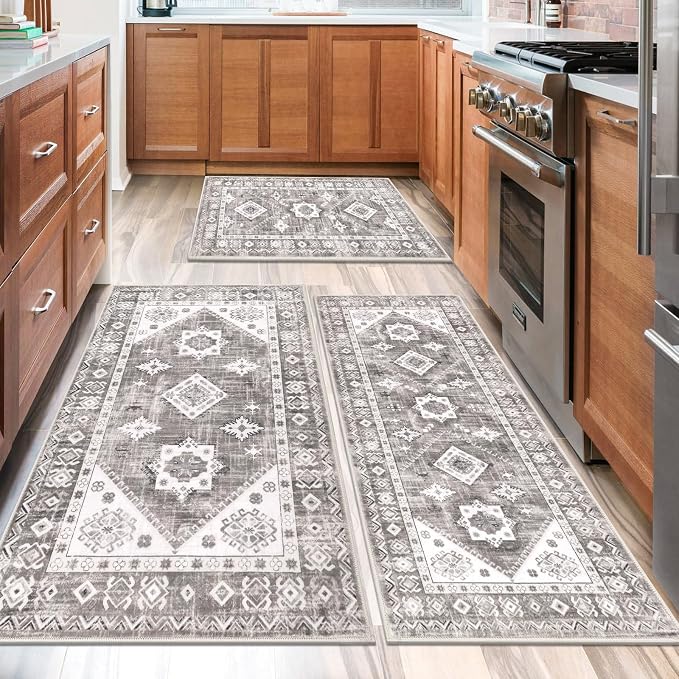 HEBE Boho Kitchen Rugs Set of 3, Non Slip Washable Kitchen Mats - Image 6