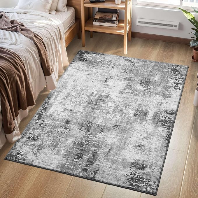 Entryway Rug 3x5 Grey Bedroom Area Rug Washable Non Slip Abstract Boho Rugs - Image 3
