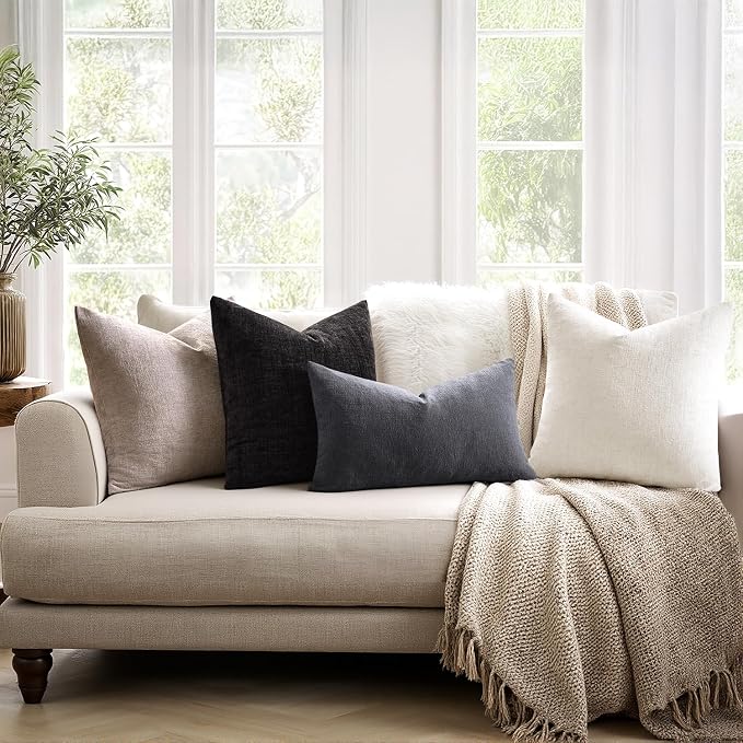 MIULEE Grey Chenille Couch Throw Pillow Covers, 18x18 | Set of 2, Soft - Image 3