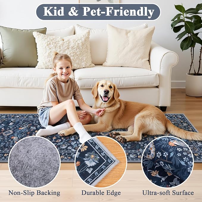 HEBE Hallway Runner Rug 2'x8', Washable Non Slip Kitchen Rug Runner | Soft Boho - Image 6