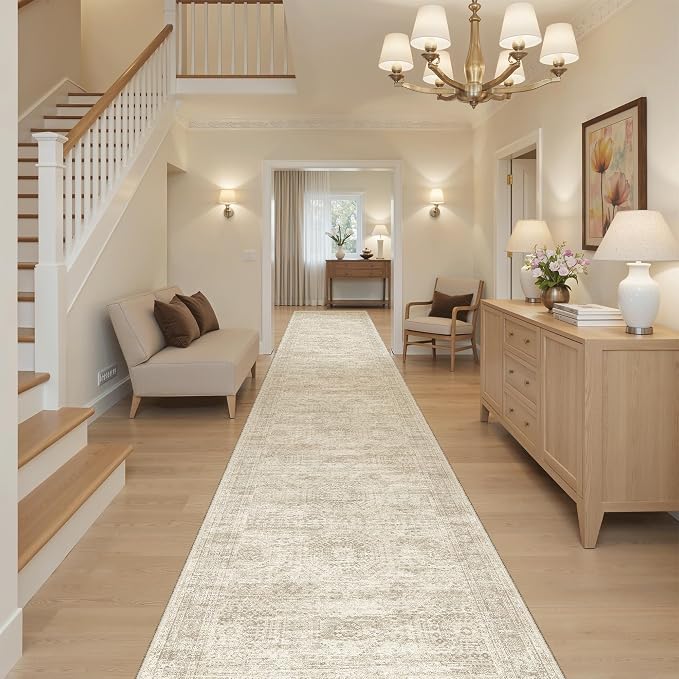 Soalmost Hallway Runner Rug 2'6" x 16' Washable Long Kitchen Rugs Beige | by Soalmost