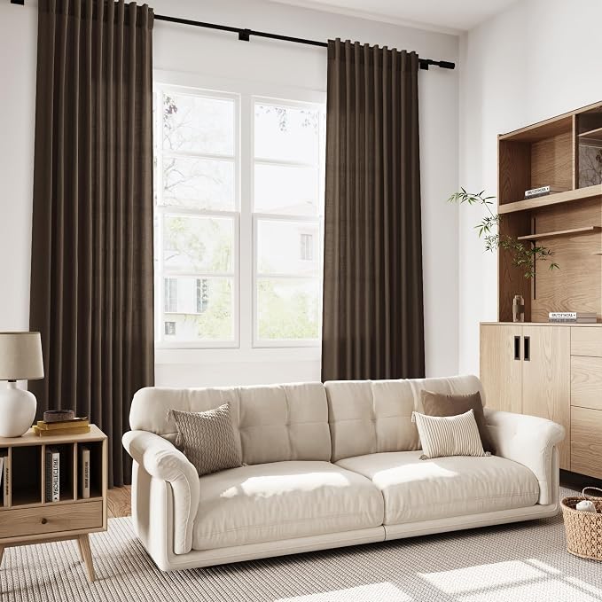 Chocolate Linen Blend Light Filtering Back Tab Curtains 102 Inches Long - Image 7