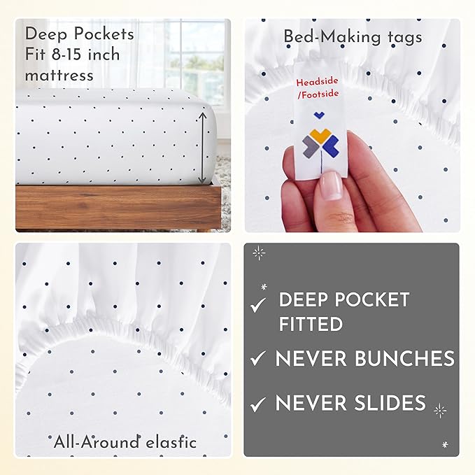 California Design Den Printed Twin XL Sheet Sets - 400 Thread Count Sateen, Natural 100% Cotton Sheets, Deep Pockets, Cooling and Durable Bedding Set - Polka Dot