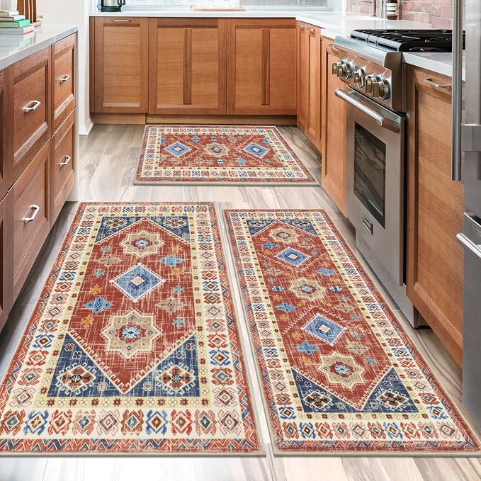 HEBE Boho Kitchen Rugs Set of 3, Non Slip Washable Kitchen Mats - Image 6
