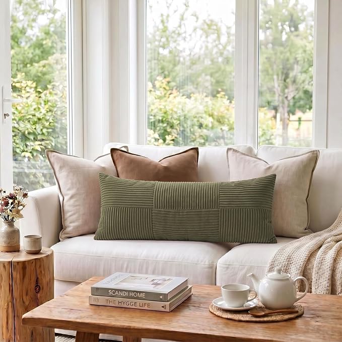 Fancy Homi Set of 2 Olive Green Boho Long Lumbar Body Decorative Throw Pillow - Image 2