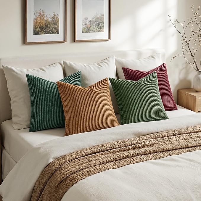 MIULEE Soft Corduroy Decorative Throw Pillow Covers Christmas Green 18x18 | Set - Image 8
