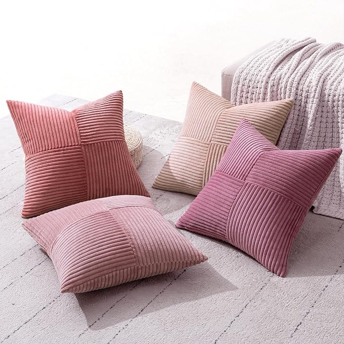 MIULEE Pink Spring Throw Pillow Covers 20x20 Inch Set of 4 Boho Farmhouse - Image 3