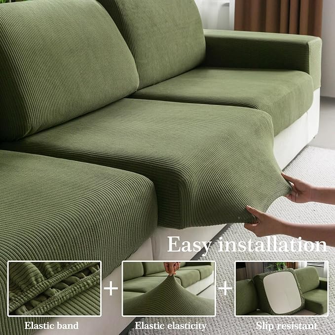 OHSIO Sectional Couch Covers, Wear Resistant Stretch Sofa Covers Washable Soft - Image 5
