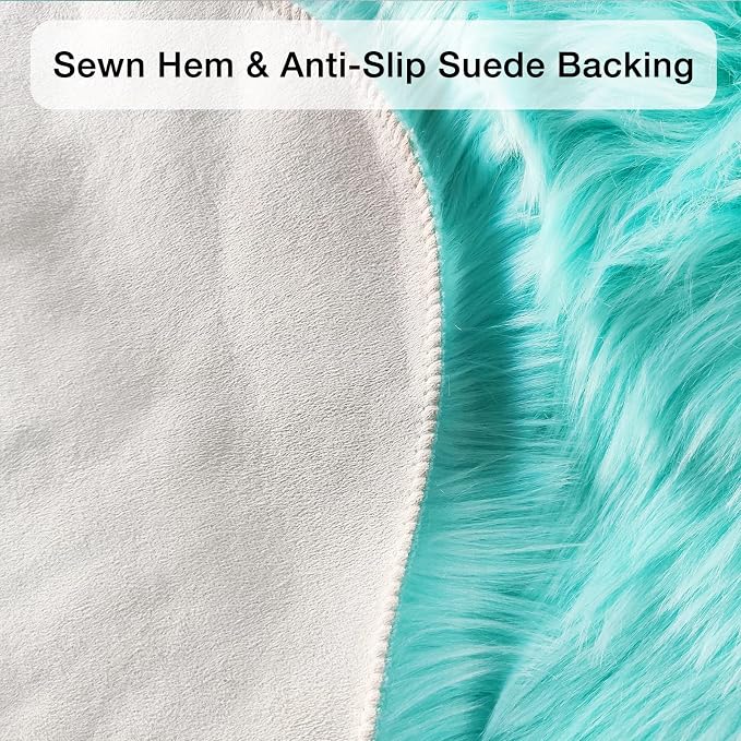 Turquoise Blue Faux Sheepskin Runner Rugs 2x6 ft, Fluffy Fur Couch Covers | - Image 4