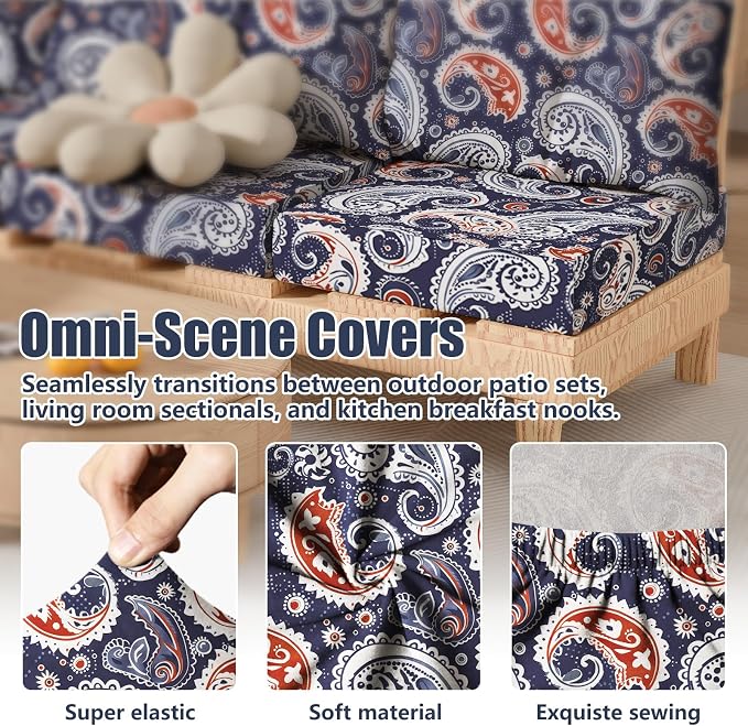 8Pcs Outdoor Cushion Covers, Stretch Patio Furniture Couch Chair Slipcovers | - Image 4