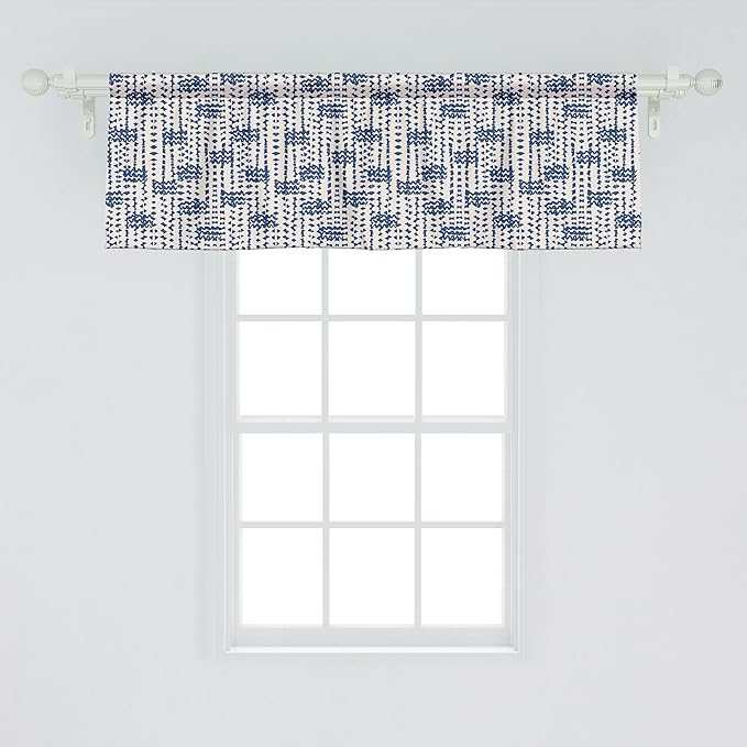 Ambesonne Ethnic Window Valance Pack of 2, Messy Waves and Small Triangles Indonesian Traditional Pattern Watercolors, Rod Pocket Curtain Valances for Kitchen Bedroom, 54" X 18", Navy Blue and Cream