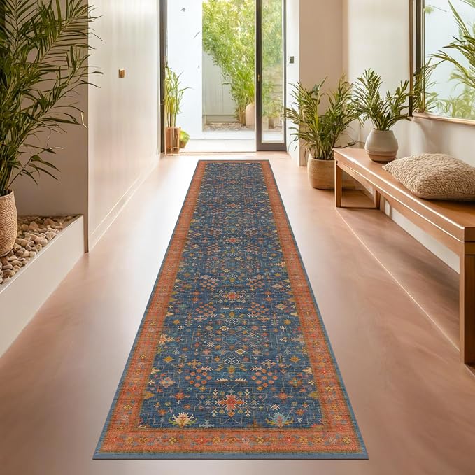 Navy Blue Washable Hallway Runner Rug 2x10 Non Slip Rugs - Image 6
