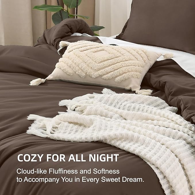 Litanika Comforters California King Size Chocolate, 3 Pieces Lightweight Solid Bedding Set & Collections, All Season Fluffy Bed Set (104x96 Inches Comforter & 2 Pillowcases)