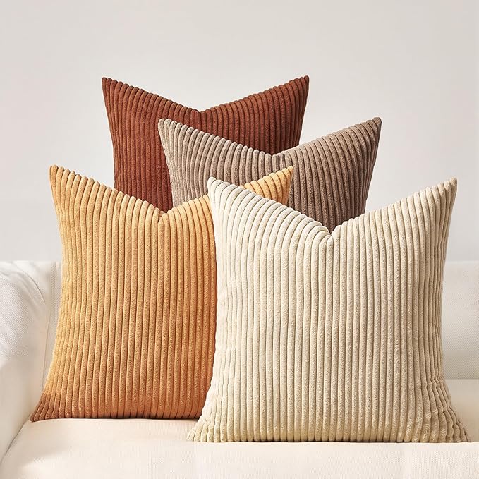 Topfinel 20x20 Inch Pillow Covers Set of 4 Rustic Modern Soft Corduroy Striped by Topfinel