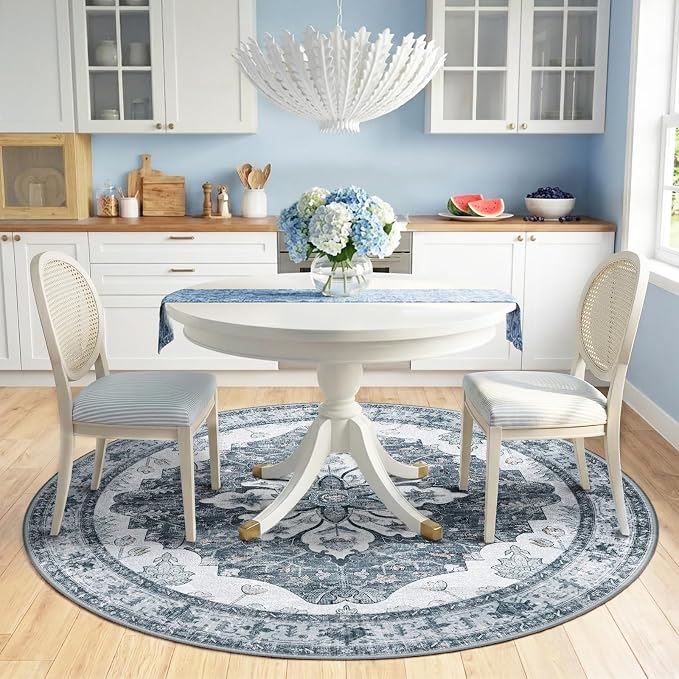RELEANY Washable Area Rug, Round 6ft, Water Repellent, Pet Friendly, Vintage - Image 2