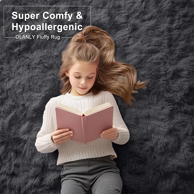 OLANLY 4x4 Machine Washable Accent Rug, Soft Fluffy Shaggy Area Rug - Image 6
