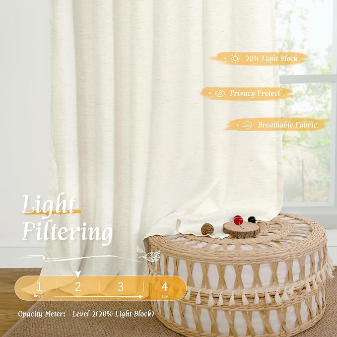 Light Filtering Cream Linen Blended Curtains 63 Inch - Image 4