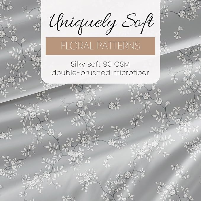 Linen Market Double-Brushed Patterned Microfiber Twin Sheet Set 3 Piece – Oeko-TEX Certified Ultra Soft & Wrinkle-Free - 16" Deep Pocket Sheets - Easy Care Twin Size - Trellis Vine Light Gray