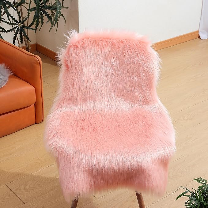 linmopm Faux Fur Rug Sheepskin Shag Fluffy Fuzzy Pink 2x3 ft Small Rugs - Image 2