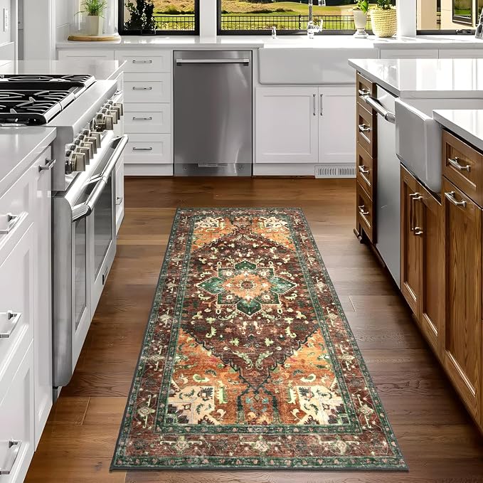 Yamaziot Washable Runner Rug, 3x6 Non-Slip Boho Vintage Hallway Kitchen Rug | - Image 6
