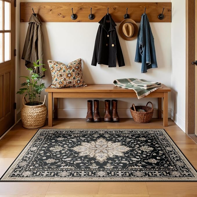 RELEANY Washable Area Rug, Water Repellent, Pet Friendly, Vintage Floral Boho - Image 3