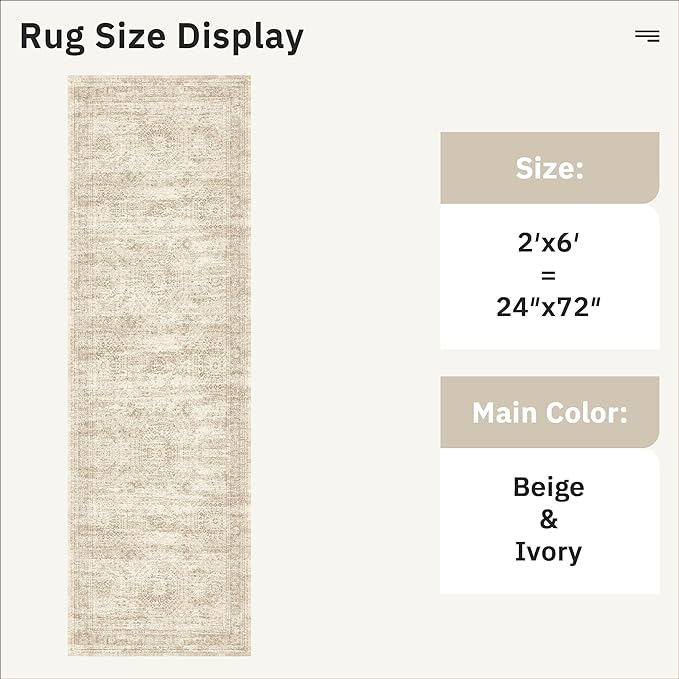 Soalmost Runner Rug 2x6 Washable Kitchen Hallway Runners Non-Slip Beige | Soft - Image 5