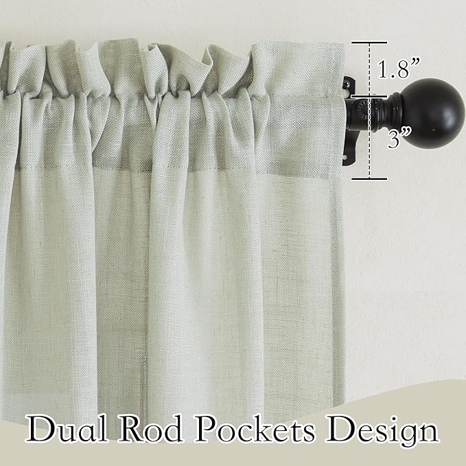 RYB HOME Green Linen Curtains 90 inches Long for Living Room Kids Room, Light Filtering Privacy Protection Home Decor 2 Panels Set for Sliding Glass Door, W 52 x L 90 inches, Sage Green