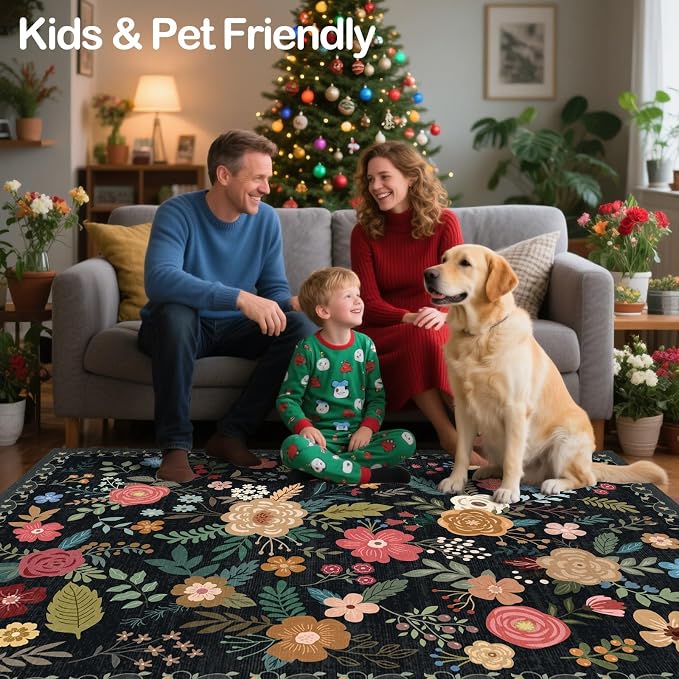 9x12 Area Rug, Floral Rugs for Living Room, Stain-Resistant Washable Bedroom Rug - Image 6