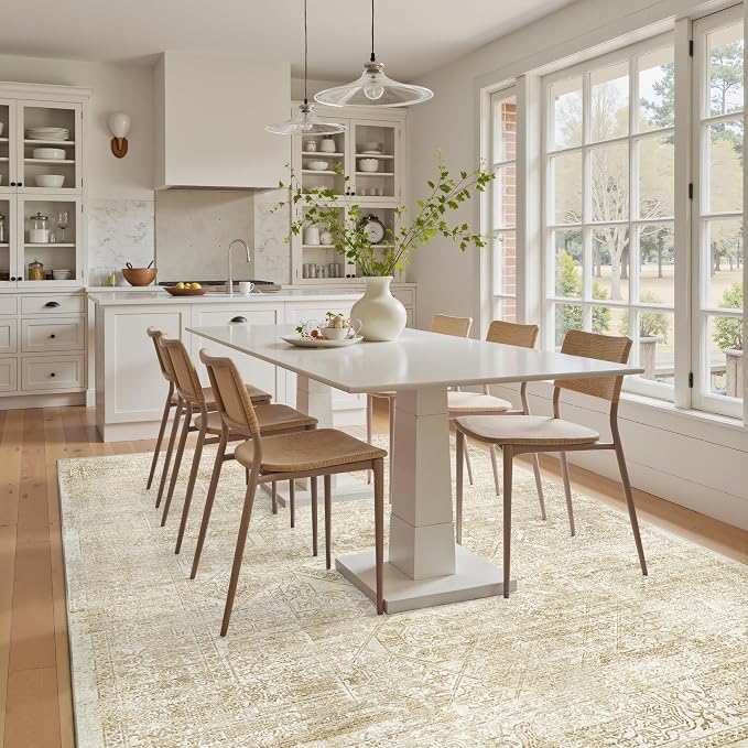 Soalmost 5x7 Area Rugs Beige/Ivory Washable Trendy Faded Style Floral Rugs | - Image 8