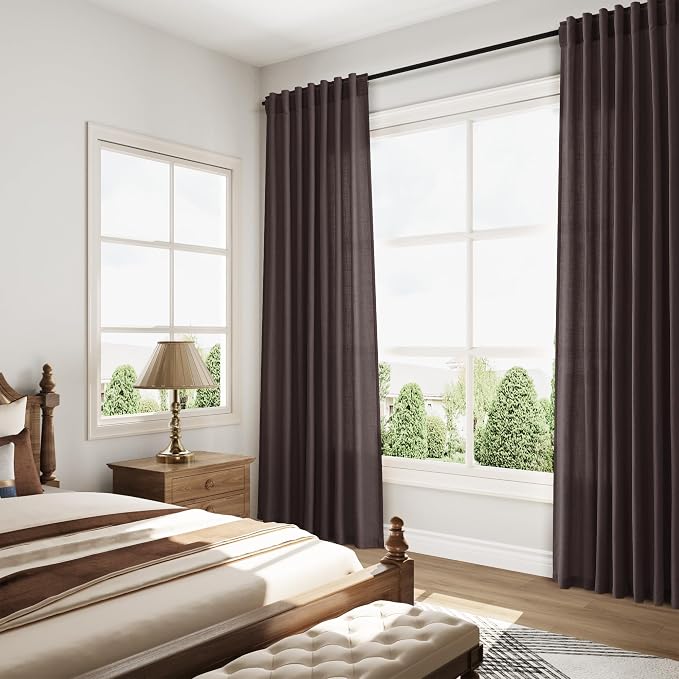 Cocoa Coffee Curtains 102 Inches Long, Back Tab Linen Blend Light Filtering - Image 8