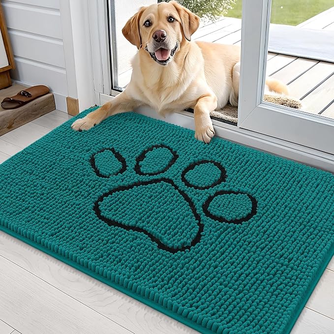 OLANLY Dog Door Mat for Muddy Paws 36x24, Paw Print Design Chenille Mud Mat | by OLANLY