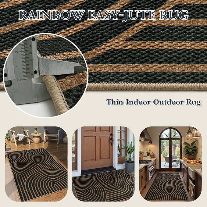 Lahome Enfys Modern Rainbow Easy Jute Patio Rug, 3x5 Washable Rugs - Image 6