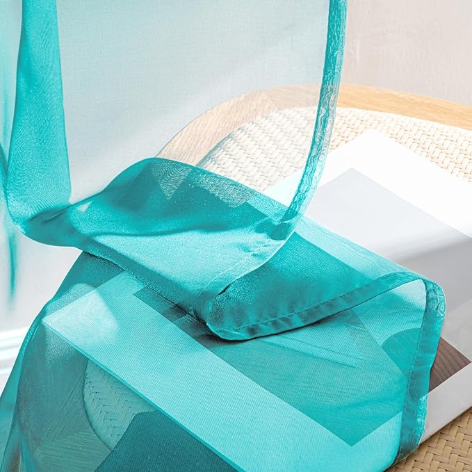 MIULEE Turquoise Sheer Curtains 84 Inches Long 4 Panels 42 x 84 Inches | Light - Image 7