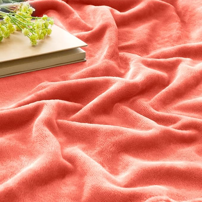 BEDELITE Fleece Blanket Soft Plush Twin Size Blanket Coral Red 60"x80" | Ultra - Image 3
