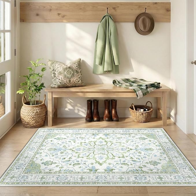 RELEANY Washable Area Rug, Water Repellent, Pet Friendly, Vintage Floral Boho by RELEANY