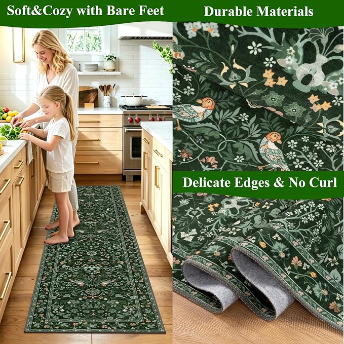 HEBE Hallway Runner Rug 2'x6', Washable Non Slip Kitchen Rug Runner | Soft Boho - Image 5