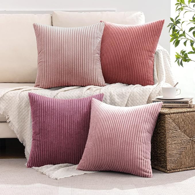 MIULEE Soft Corduroy Decorative Throw Pillow Covers Purple Pink 18x18 | Set of 4 - Image 2