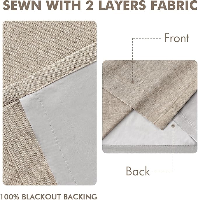 MIULEE Sand Pinch Pleated 100% Blackout Linen Curtains 40x102 Inches | Room - Image 5
