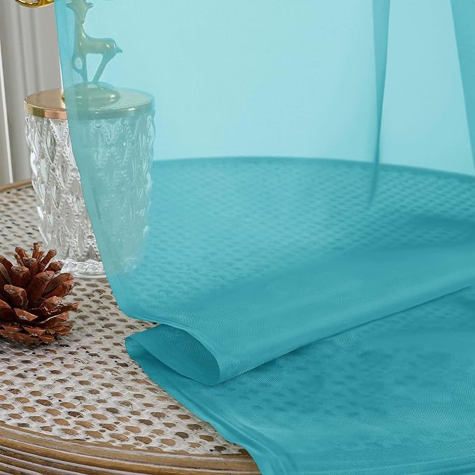 Extra Long Turquoise Sheer Curtains 96 Inches Long 2 Panels Set, Soft - Image 7