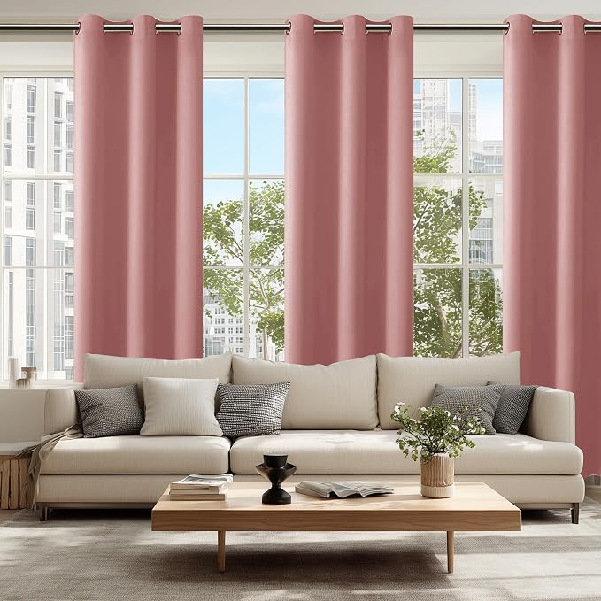 Blackout Curtains for Bedroom 2 Panels 42 x 84 Inch Long Dusty Rose | Thermal - Image 6