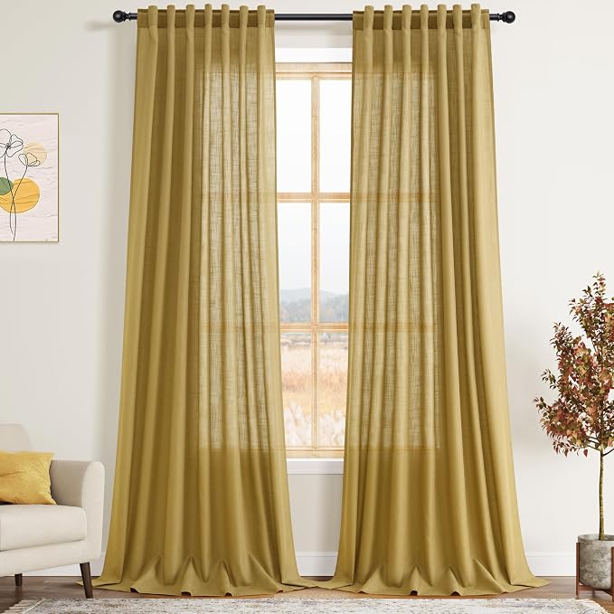 Gold Linen Curtains 108 Inches Long by Nanspring