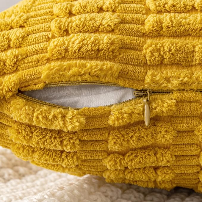 MIULEE Euro Corduroy Decorative Throw Pillow Covers 24x24 Mustard Yellow | Pack - Image 3