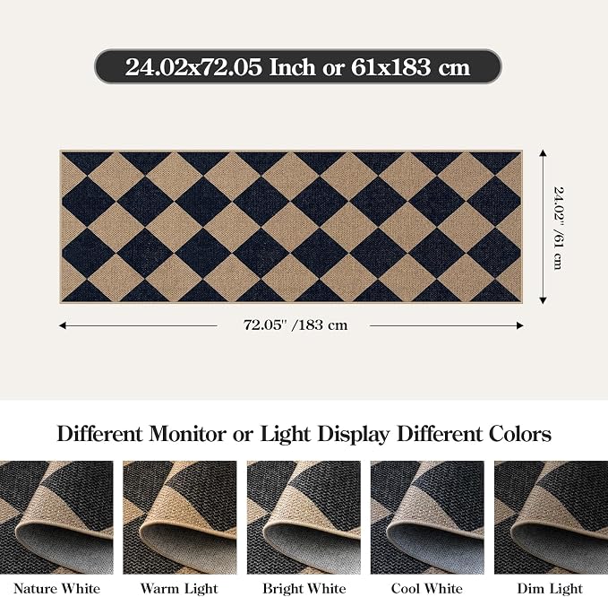 Lahome Checkered Easy Jute Outdoor Runner Rug, 2x6 Kitchen Rugs Washable | - Image 2
