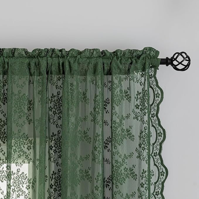 YJ YANJUN Vintage Lace Curtains 45 Inch Length-Victorian Floral Pattern Dark - Image 2