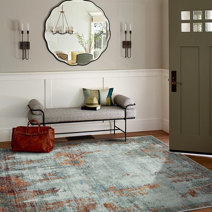 5x7 Area Rugs for Living Room Bedroom Dining Room Washable Red Brown | Soft - Image 3