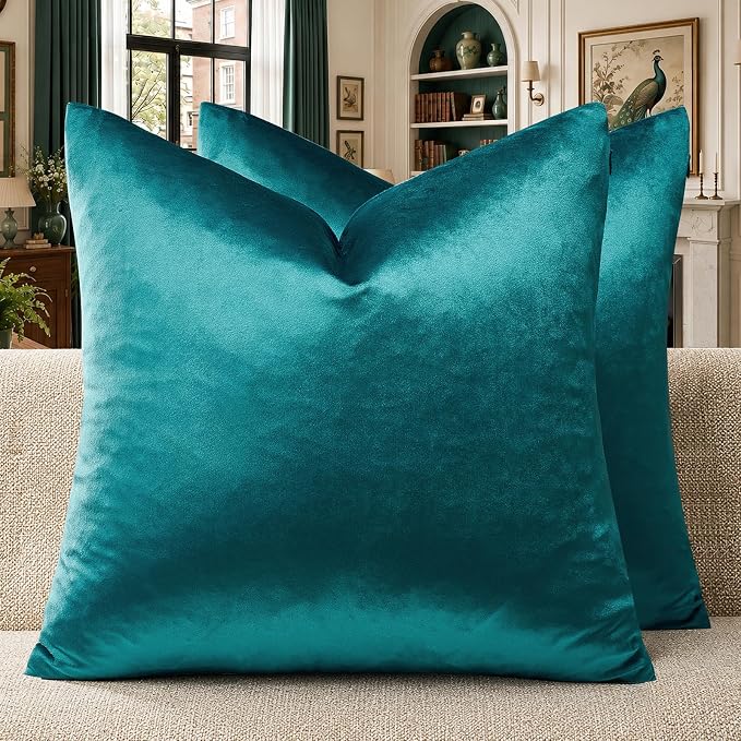 GIGIZAZA Teal Velvet Pillow Covers 26x26 Decorative Pillows Pack of 2 | Blue - Image 8