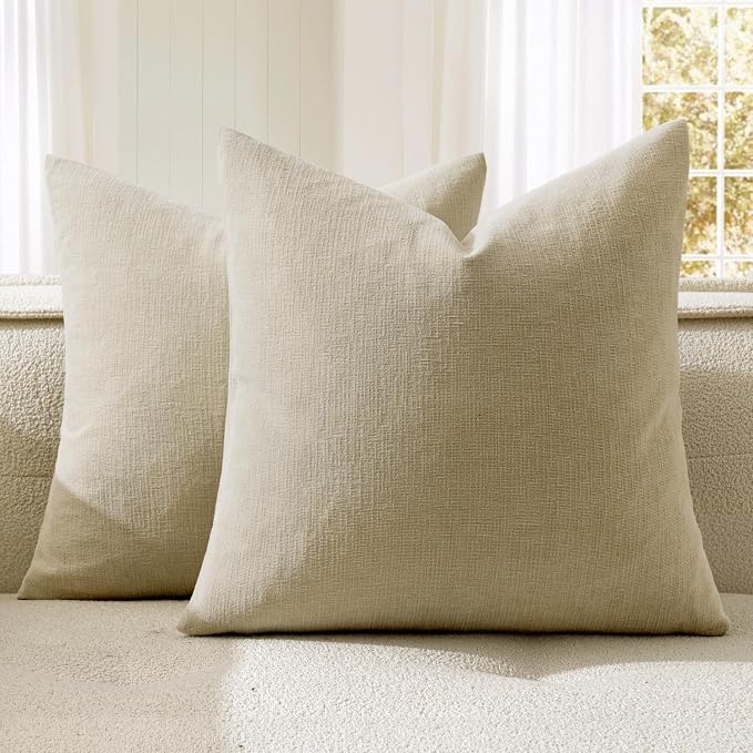 MIULEE Ivory Chenille Couch Throw Pillow Covers, 20x20 | Set of 2, Soft Neutral by MIULEE
