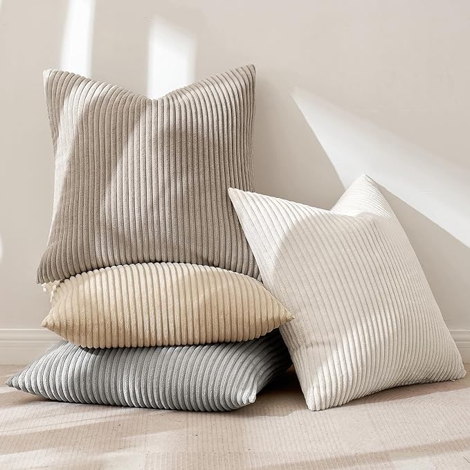 MIULEE Soft Corduroy Decorative Throw Pillow Covers Neutral Tan 18x18 | Set of 4 - Image 7