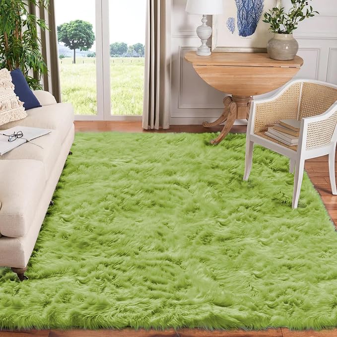 Goolela Lime Green Area Rug 9x12 Fluffy Fuzzy Furry Rug - Image 2