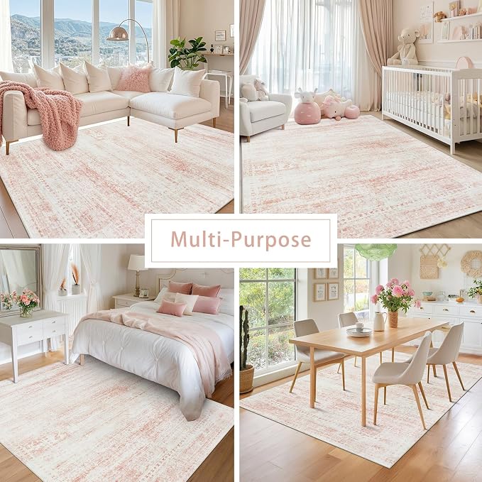 Pink Washable Rugs 9x12 Area Rugs - Image 5